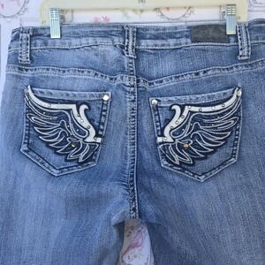 ZCO Jeans Womens 16 Bootcut Blue Denim Rhinestone Embellished Wings Western